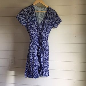 Blue floral wrap dress